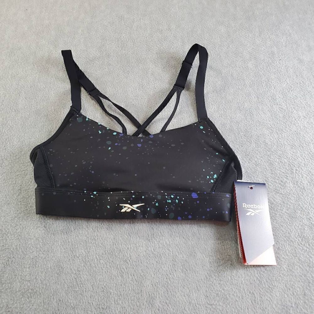Reebok Sports Bra Womens XS Black Lux Colorful Speckle Spots